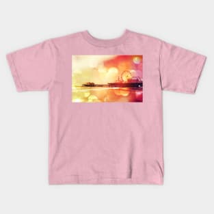 Yellow Pink Bokeh Santa Monica Pier Kids T-Shirt